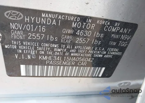 2017 Hyundai Sonata Hybrid Limited from USA, damaged, VIN KMHE34L15HA056042